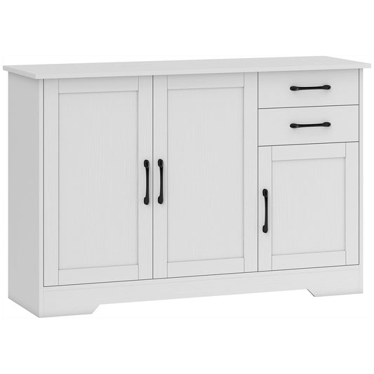 HOMCOM Sideboard with 2 Drawers Modern Storage Cabinet, Kitchen Cupboard with Adjustable Shelf and 3 Doors White