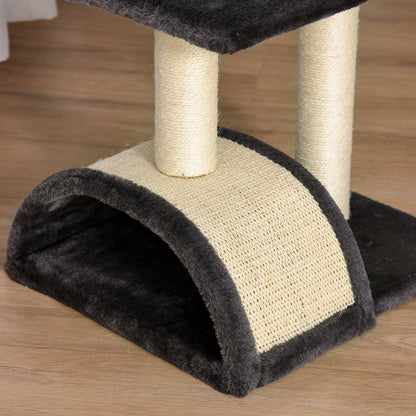 PawHut Cat tree Tower 72cm Climbing Activity Centre Kitten with Sisal Scratching Post Pad Arc Perch Hanging Ball Toy Grey