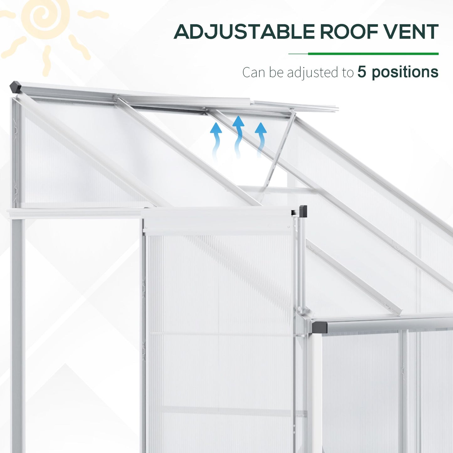 Outsunny 6 X 4ft Walk-In Lean to Greenhouse Garden Heavy Duty Aluminium Polycarbonate with Roof Vent for Plants Herbs Vegetables, Silver