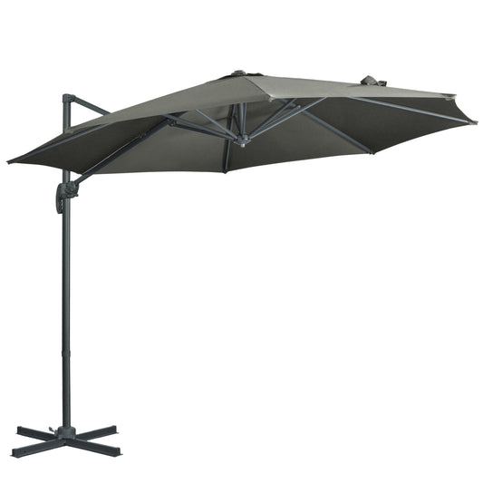 Outsunny 3 x 3(m) Parasol wysięgnikowy z podstawą krzyżową, parasol ogrodowy z obrotem 360√Ç¬∞, korbą i pochyleniem do użytku na zewnątrz, na patio, szary