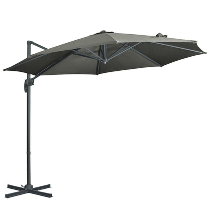 Outsunny 3 x 3(m) Cantilever Parasol with Cross Base, Garden Umbrella with 360 Rotation, Crank Handle and Tilt for Outdoor, Patio, Grey