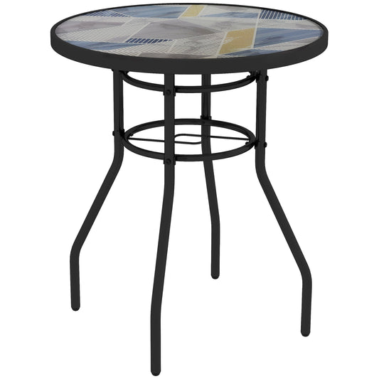 Outsunny a60 Garden Table, with Glass Printed Tabletop - Multicolour