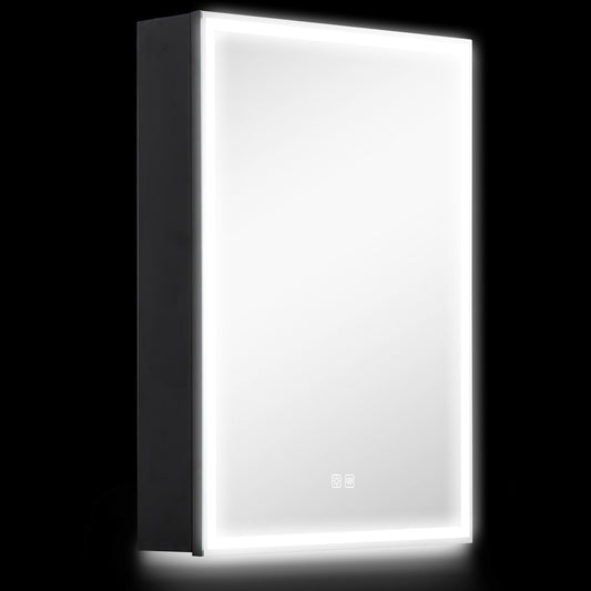 Szafka łazienkowa HOMCOM z lustrem, oświetleniem LED i gniazdkiem na golarkę, 500 x 700 mm, wisząca, z lustrem, matą przeciwmgielną, ściemniaczem, 3 kolory, szafka na leki, czarna