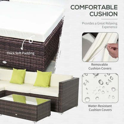 Outsunny Rattan Corner Sofa Set 4-Seater Outdoor Garden Sofa for Patio - Brown