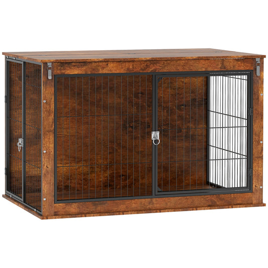 PawHut Dog Crate Furniture z podnoszonym dachem, 2 drzwi, dla bardzo dużych psów, 118 x 75 x 77 cm, rustykalny brąz