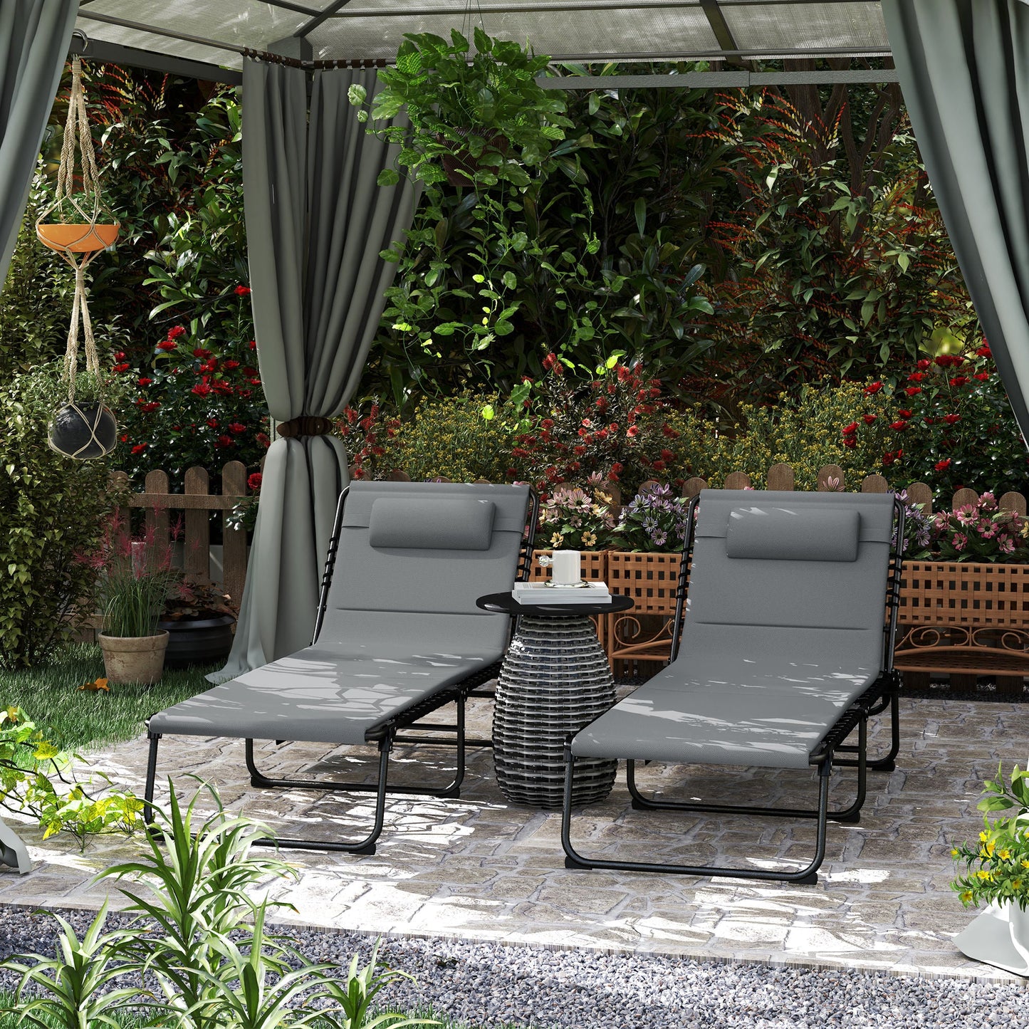Outsunny Set of Two Reclining Sun Loungers - Charcoal Grey