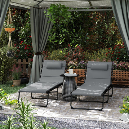 Outsunny Set of Two Reclining Sun Loungers - Charcoal Grey