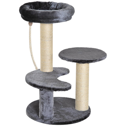 Pawhut 65 cm Cat Tree Kitty Scratcher Kitten Activity Center Scratching Post Playhouse 2 Perch w/Hanging Sisal Rope Grey