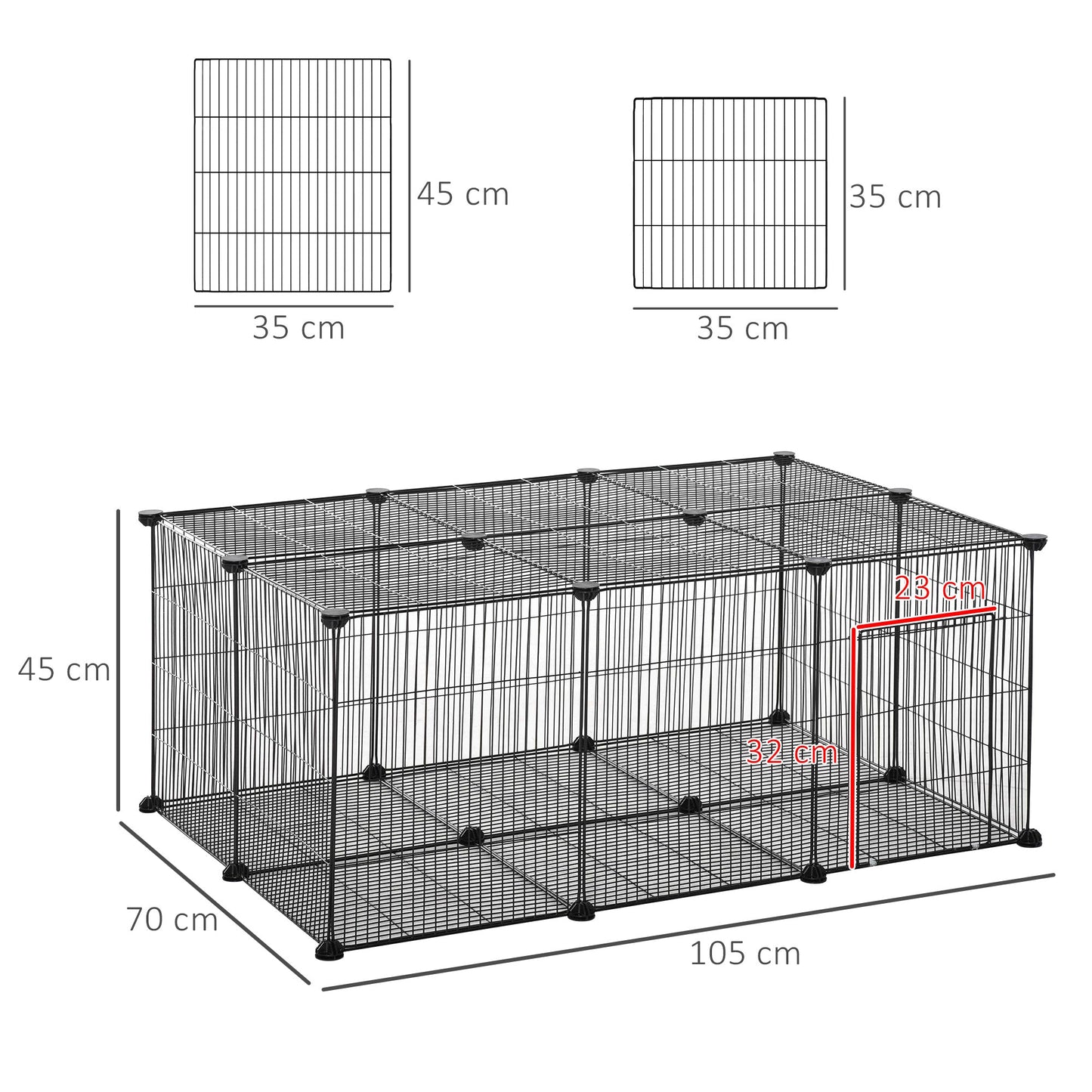 PawHut Pet Playpen DIY قفص الحيوانات الصغيرة سياج معدني مع باب، 22 قطعة، للأرنب شينشيلا القنفذ خنزير غينيا