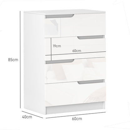 HOMCOM Chest of Four High Gloss Front Drawers - White
