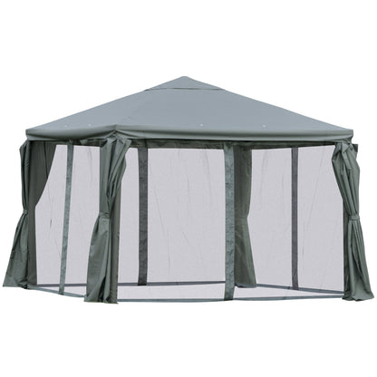 Outsunny 3(m) Garden Gazebo Canopy Party Tent Garden Pavilion Patio Shelter Aluminum Frame with Curtains, Netting Sidewalls, Grey