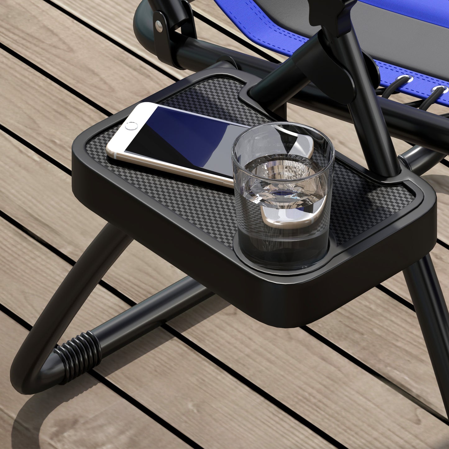 Outsunny Zero Gravity Lounger Chair, składany rozkładany fotel ogrodowy z wyściełanym siedziskiem, uchwytem na kubek, miękką poduszką i zagłówkiem do użytku przy basenie, kempingowy, niebieski