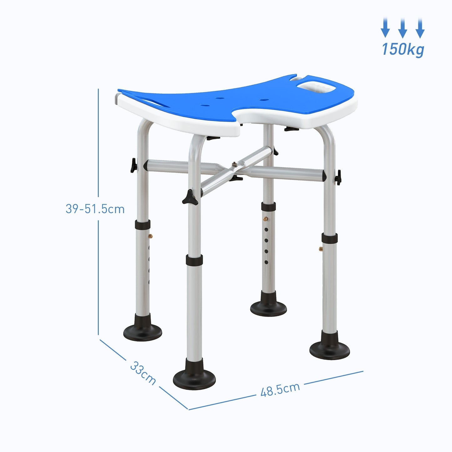 HOMCOM 39-51.5cm 'U' Seat Padded Shower Stool - Dark Blue