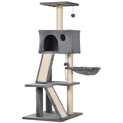 PawHut 130cm Cat Tree for Indoor Cats Activity Center with Condo Scratching Post Ladders Kitty Climbing Tower Relaxing Playing