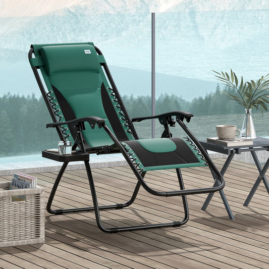 Outsunny Zero Gravity Lounger Chair, składany rozkładany fotel ogrodowy z wyściełanym siedziskiem, uchwytem na kubek, miękką poduszką i zagłówkiem do użytku przy basenie, kempingowy, zielony