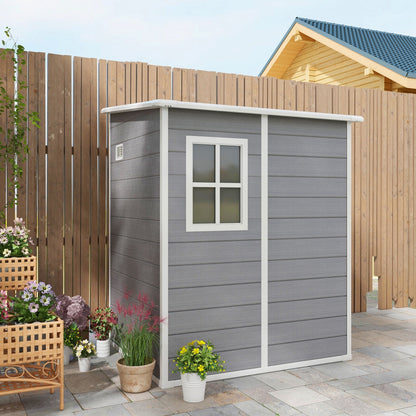 Outsunny 4'x5' Garden Storage Shed, Lean to Shed, Lockable Garden Shed with Window, Vent and Plastic Roof, Grey