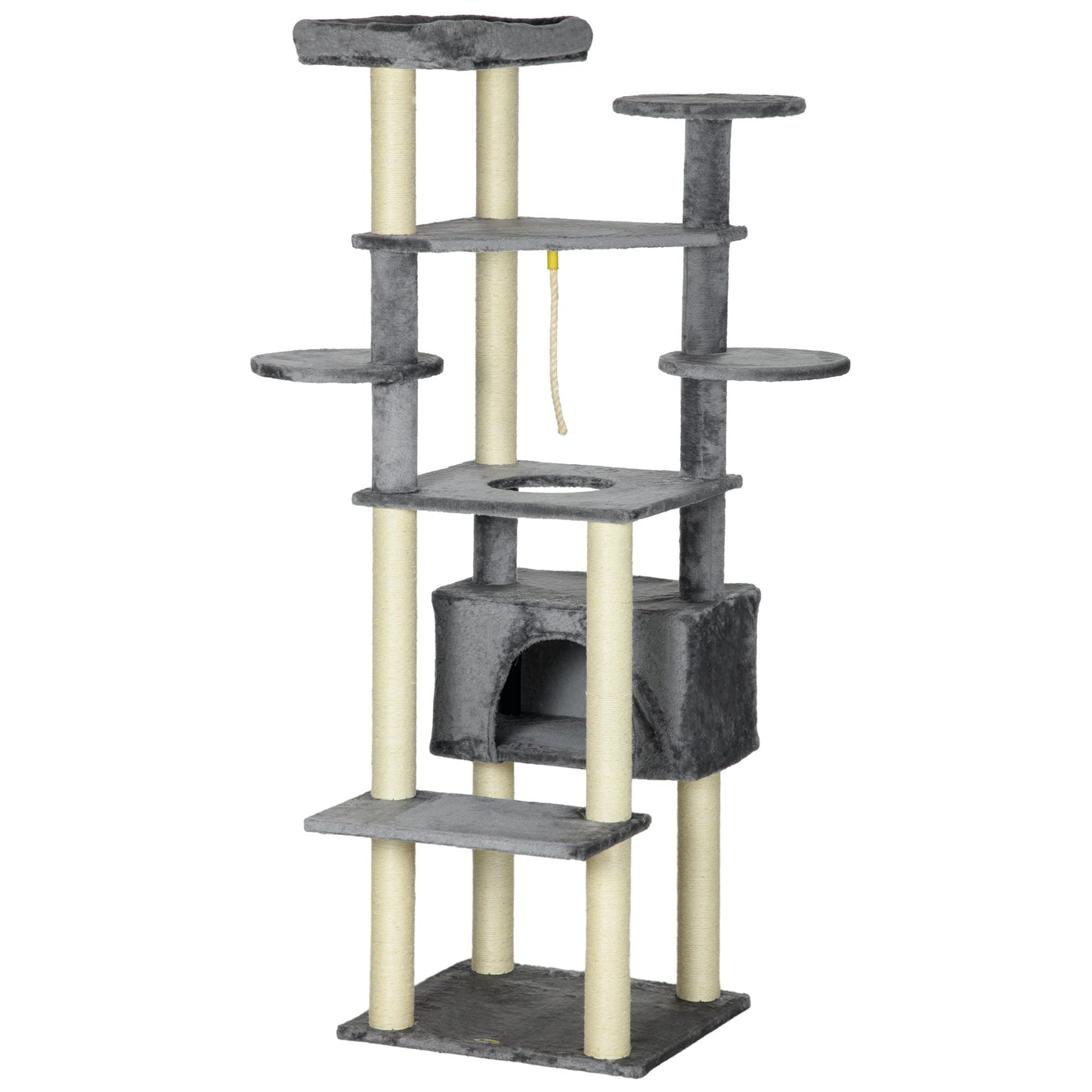 PawHut 184cm Cat Tree for Indoor Cats, Modern Cat Tower with Cat Bed, Perches, Scratching Posts, Cat House - Grey