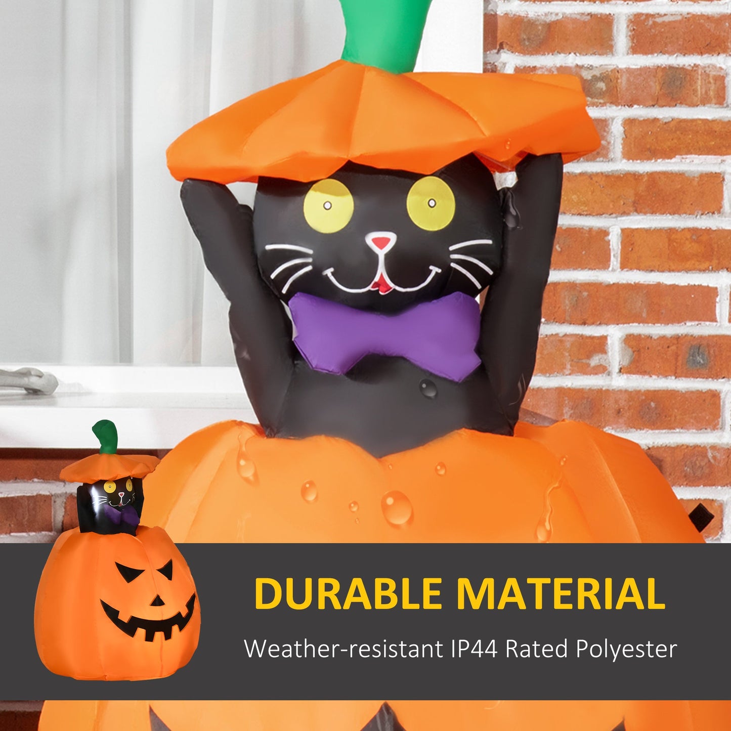 Outsunny 4ft Inflatable Halloween Pumpkin with Lifting Cat, Blow-Up Outdoor LED Display for Garden, Lawn, Party, Holiday