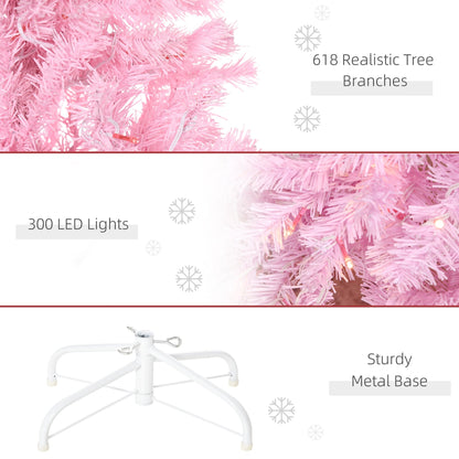 6' Tall Prelit Pencil Slim Artificial Christmas Tree with Realistic Branches, 300 Warm White LED Lights and 618 Tips, Xmas Decoration, Pink