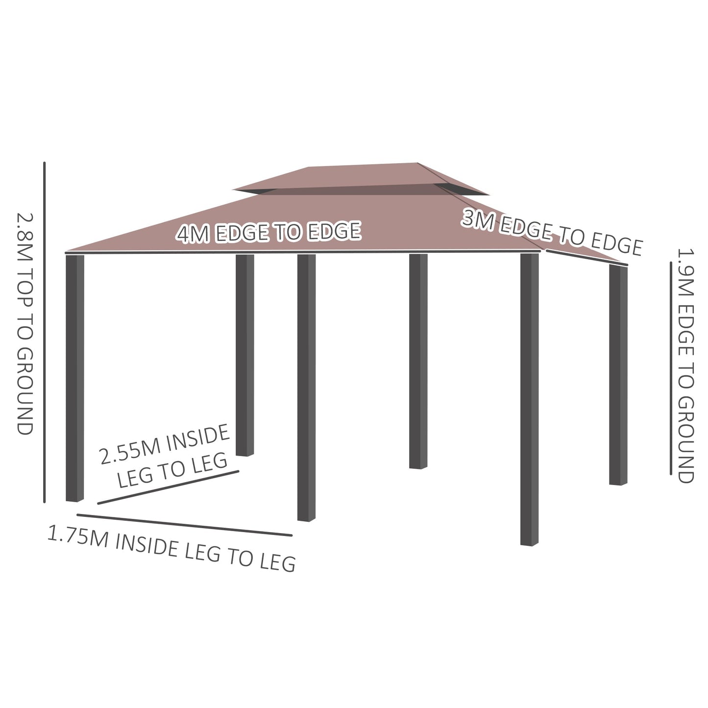 Outsunny 4m x 3(m) Metal Gazebo Canopy Party Tent Garden Pavillion Patio Shelter Pavilion with Curtains Sidewalls Brown