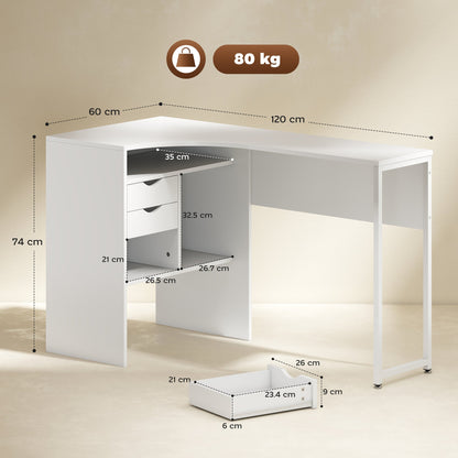 HOMCOM L Shaped Desk, 120cm Computer Desk, Corner Desk with 2 Drawers and 3 Storage Compartments for Home Office, Study Workstation, White