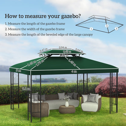 Outsunny Gazebo Roof Replacement, for 3 x 4m Frames - Green
