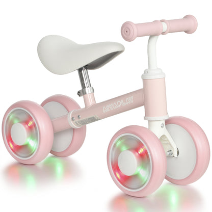 AIYAPLAY Baby Balance Bike for 1-2 Years Old, Light-up Toddler Balance Bike with Adjustable Seat, 4 Silent EVA Wheels, Pink