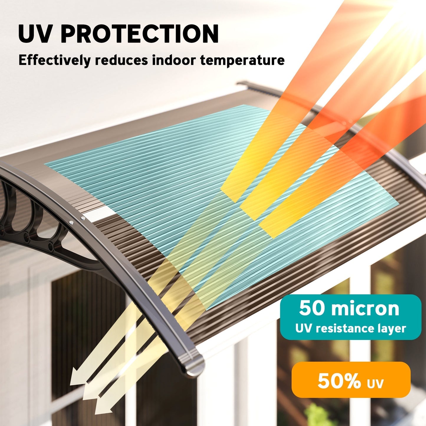 Outsunny Front Door Canopy Outdoor Awning Aluminium Rigid Plastic Polycarbonate Rain Shelter UV Water Rain Resistant 100 x 75cm Brown