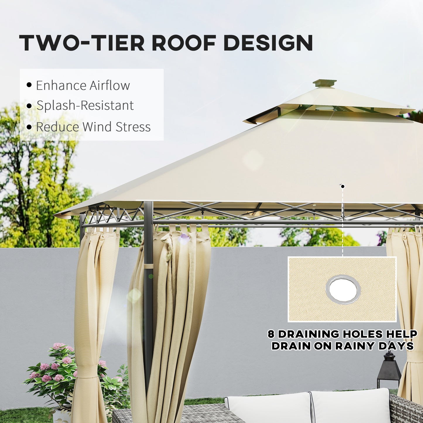 Outsunny 3 x 3 m Solar LED Metalowa Altana - Beżowa