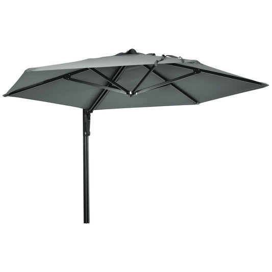 Outsunny 2,5 m Parasol ścienny, ręcznie pchany parasol ogrodowy z daszkiem obrotowym o 180 stopni na werandę, taras, do ogrodu, 250 cm, szary