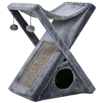 PawHut Two Tier Cat Tree Tower Scratching Post, 50L x 32W x 65Hcm-Grey