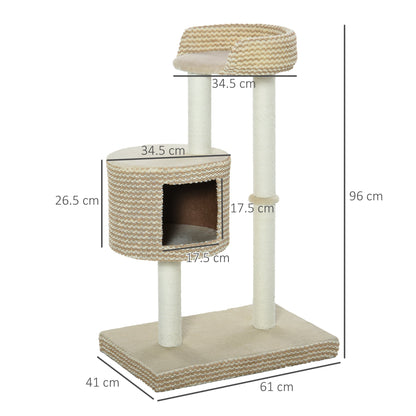 PawHut Multi-Level Cat Tree Tower Activity Center Climbing Frame Kitten House Furniture with Jute Scratching Posts Condo Perch Plush Fabric