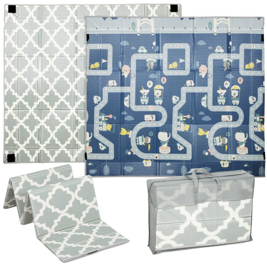 AIYAPLAY Foldable Baby Play Mat, Baby Playpen, Reversible Foam Playmat, Floor Mats for Toddlers, Traffic and Grey Diamond Theme