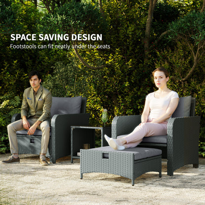 Zestaw mebli ogrodowych Outsunny Five Piece Rattan z 2-poziomowym stolikiem kawowym i pufami - szary