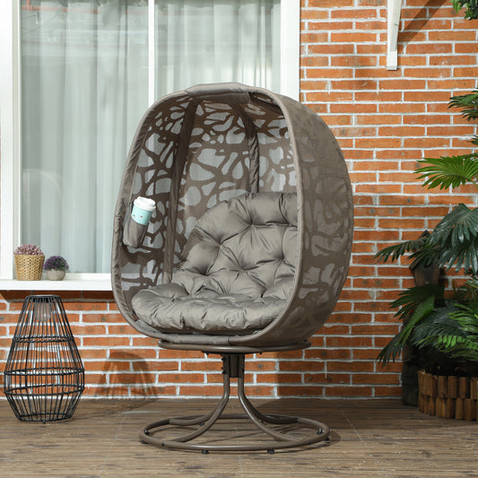 Outsunny Obrotowy fotel Egg z poduszkami, składane siedzisko koszowe i metalowa rama, fotel wypoczynkowy do wewnątrz i na zewnątrz na balkon, przy basenie, na patio i do salonu, piaskowobrązowy