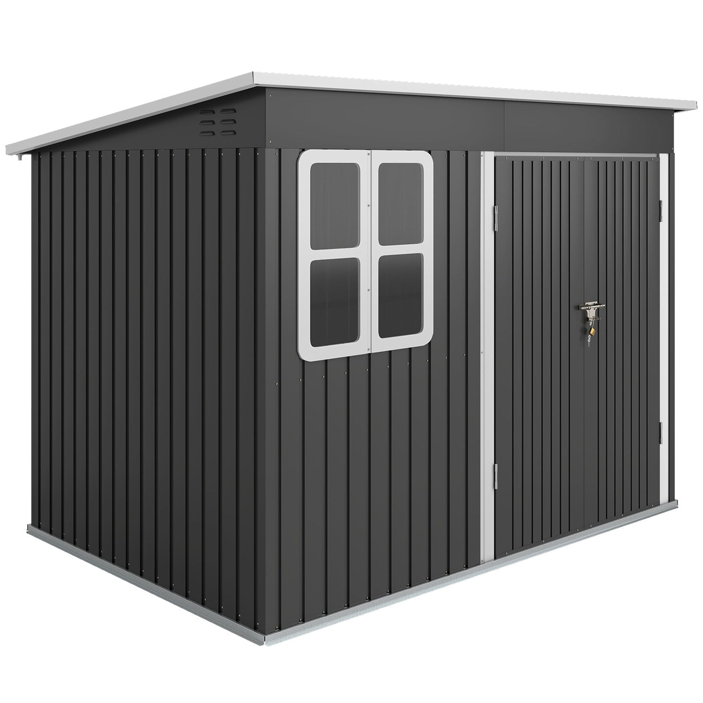 Outsunny 8.5 x 6ft Storage Shed Galvanised Steel Garden Shed, Metal Shed with Foundation Kit, Window, Lockable Wide Doors and Air Vents for Outdoor Patio, Dark Grey