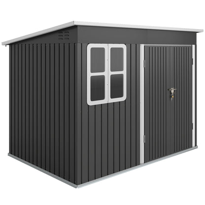 Outsunny 8.5 x 6ft Storage Shed Galvanised Steel Garden Shed, Metal Shed with Foundation Kit, Window, Lockable Wide Doors and Air Vents for Outdoor Patio, Dark Grey
