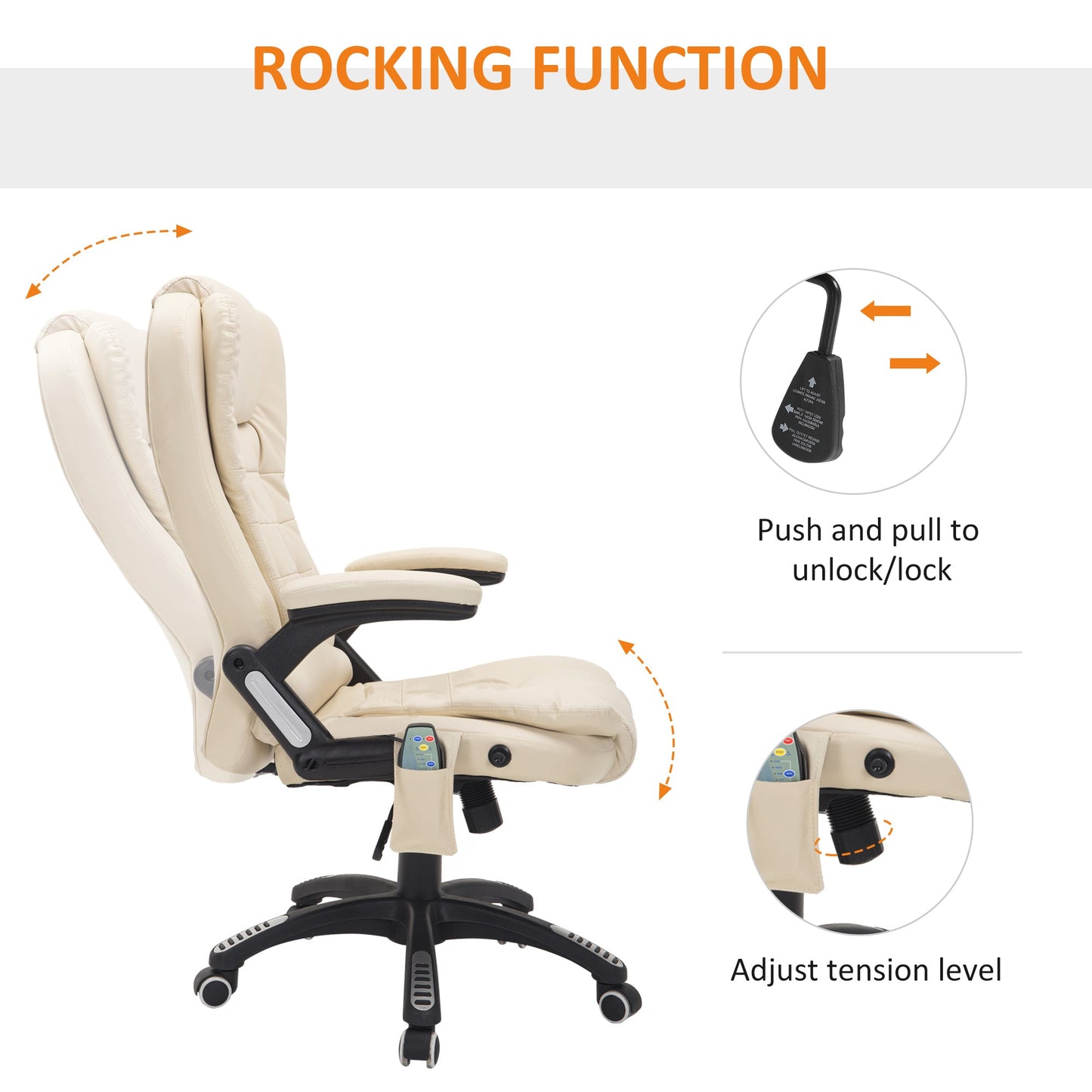 HOMCOM Heated Massage Office Chair, PU Leather Executive Office Chair with High Back, Tilt and Reclining Function, Beige