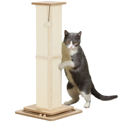 PawHut 3-in-1 Cat Scratching Post, 87cm Cat Scratcher w/ Track Ball Toy, Oak Tone