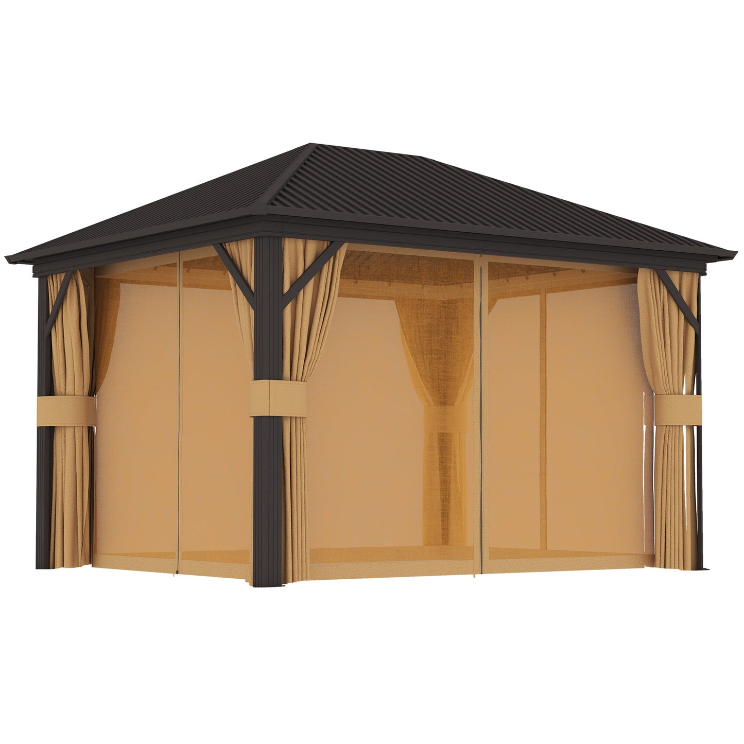 Altana aluminiowa Hardtop Outsunny 3,6 x 3 m z akcesoriami - brązowa