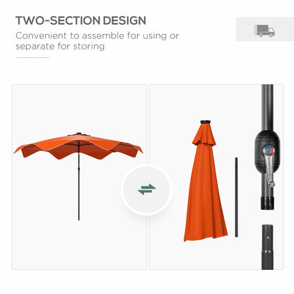 Parasol tarasowy solarny Outsunny z diodami LED i funkcją pochylania, parasol ogrodowy z korbą, 3 x 3 (m), pomarańczowy