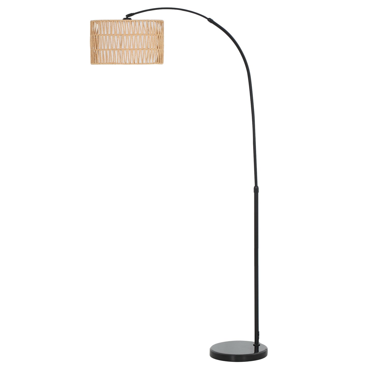 HOMCOM Rattanowa lampa podłogowa do salonu, lampa stojąca Farmhouse Arc z dwuwarstwowym kloszem i przełącznikiem nożnym, regulowana wysokość minimalistycznego klosza na wysokim słupku do sypialni, biura, czarna