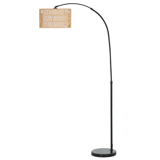HOMCOM Rattanowa lampa podłogowa do salonu, lampa stojąca Farmhouse Arc z dwuwarstwowym kloszem i przełącznikiem nożnym, regulowana wysokość minimalistycznego klosza na wysokim słupku do sypialni, biura, czarna