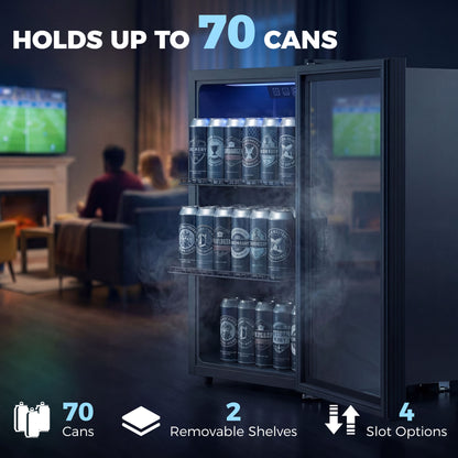 HOMCOM 70L Drinks Fridge, 70 Can Under Counter Freestanding Beer Fridge with LED Light