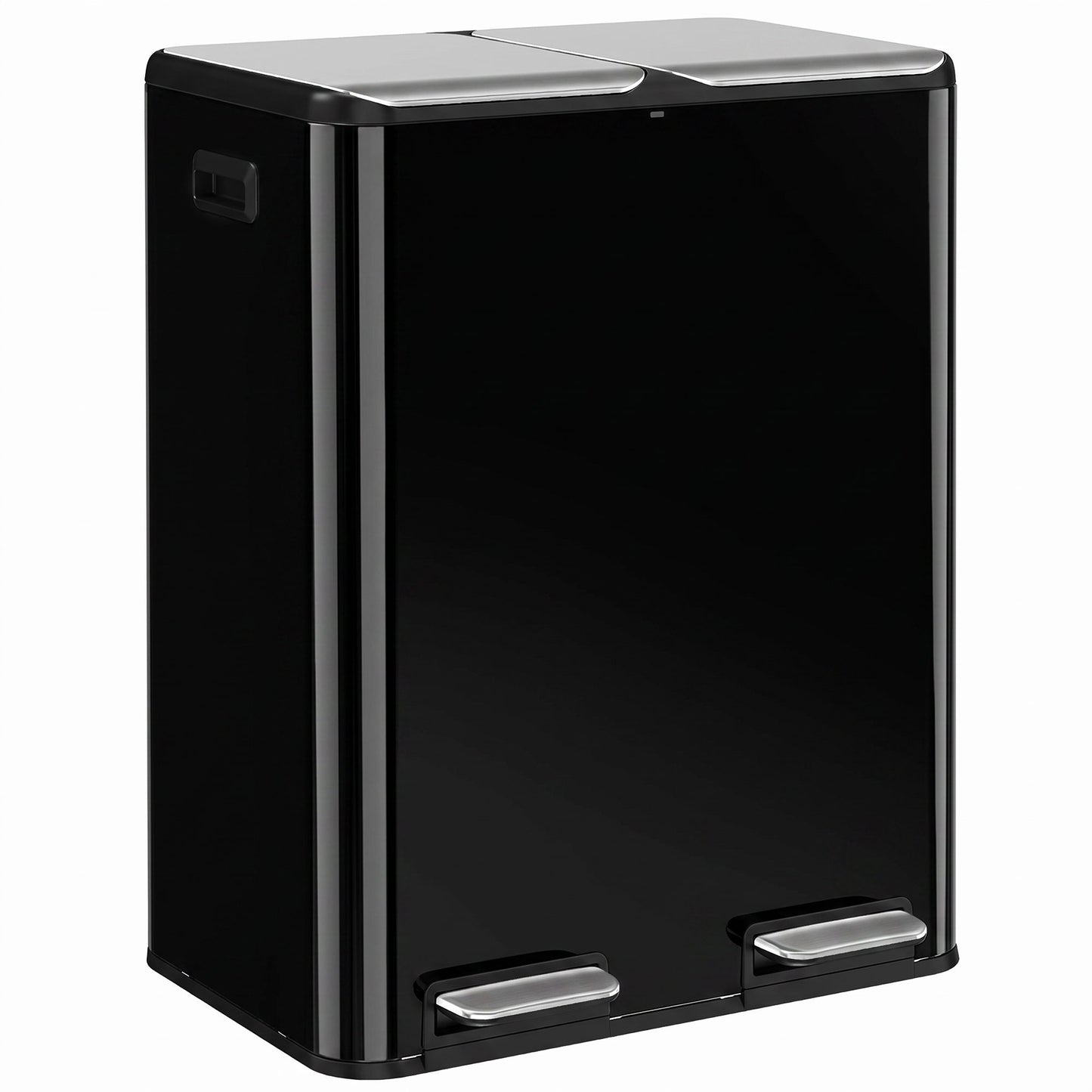 HOMCOM 2 x 30L Double Kitchen Bin, Stainless Steel Pedal Rubbish Bin with Dual Compartments, Soft Close Lids, High Gloss Black