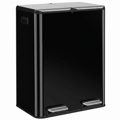 HOMCOM 2 x 30L Double Kitchen Bin, Stainless Steel Pedal Rubbish Bin with Dual Compartments, Soft Close Lids, High Gloss Black