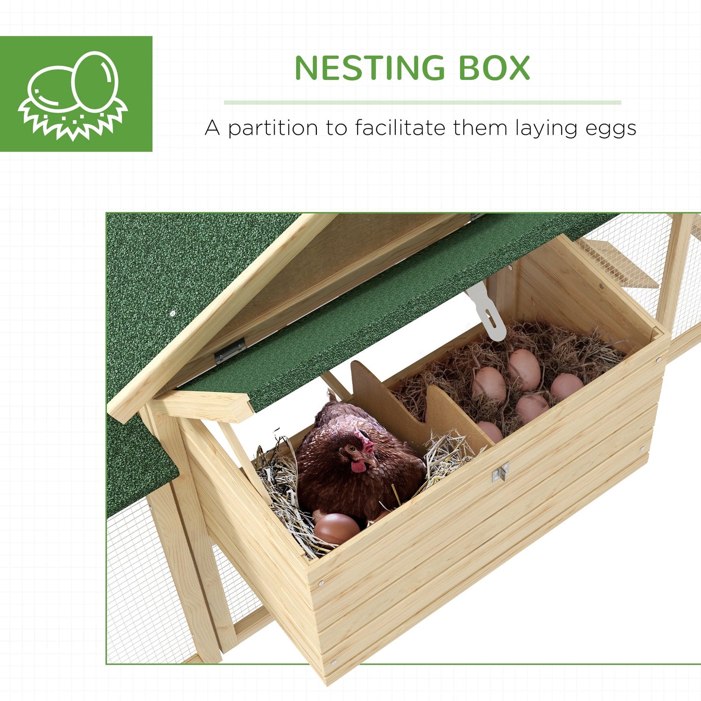 PawHut Large Chicken Coop with Run Backyard Hen House Poultry Coops Cages with Nesting Box Wooden 204 x 85 x 93cm