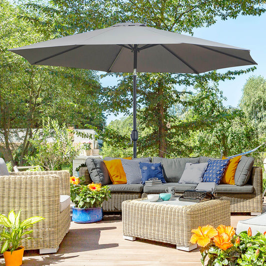 Parasol ogrodowy Outsunny 3(m) z odchylanym parasolem, markiza zewnętrzna z 8 żebrami, odchylana i korbowa, na balkon, ławka, ogród, ciemnoszary