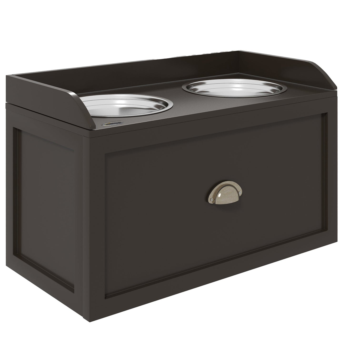 PawHut Stainless Steel Raised Dog Bowls, with 21L Storage Drawer for Large Dogs - Brown