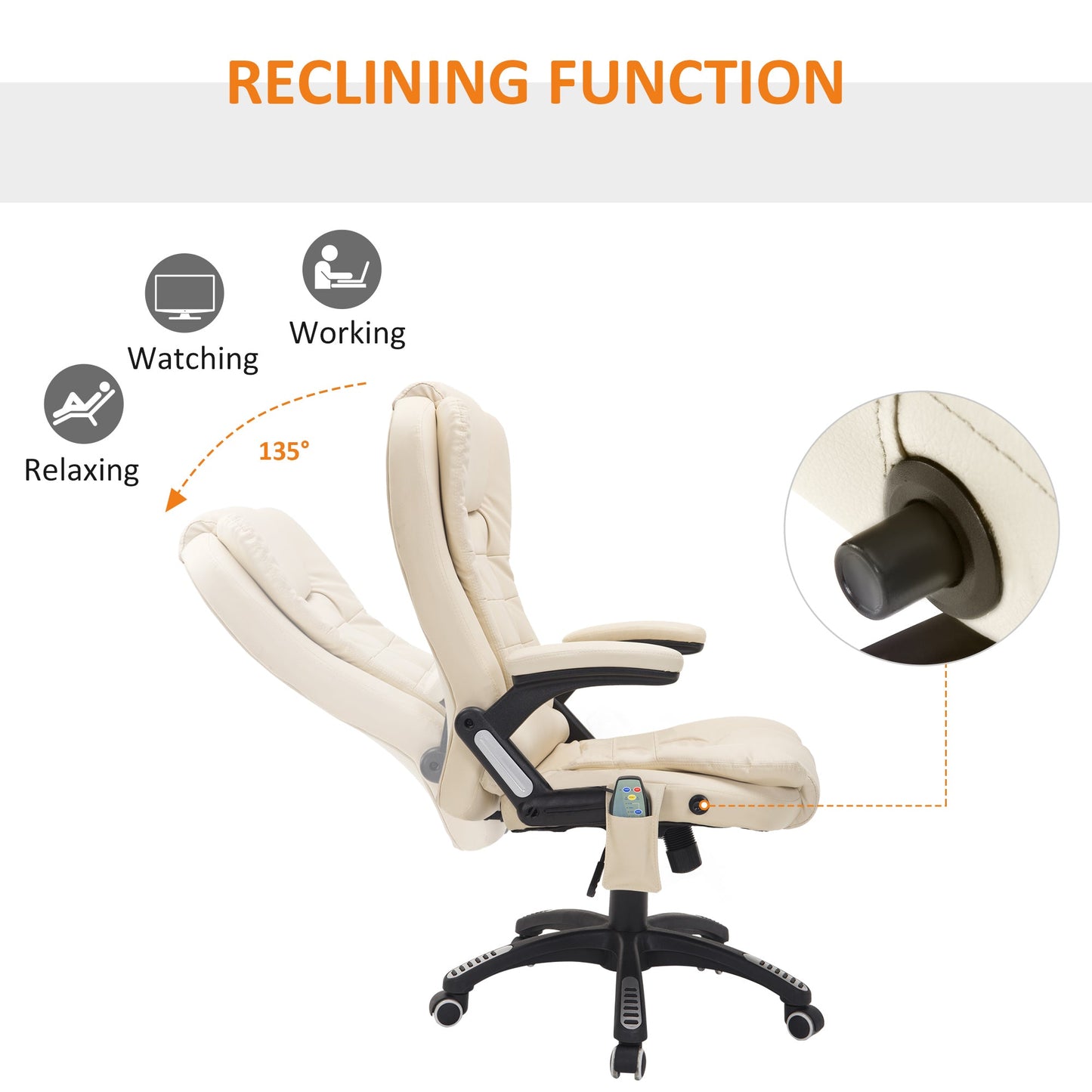 HOMCOM Heated Massage Office Chair, PU Leather Executive Office Chair with High Back, Tilt and Reclining Function, Beige